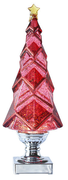 LED Light Up Acrylic Shimmer Tree - 14 Inch - Red