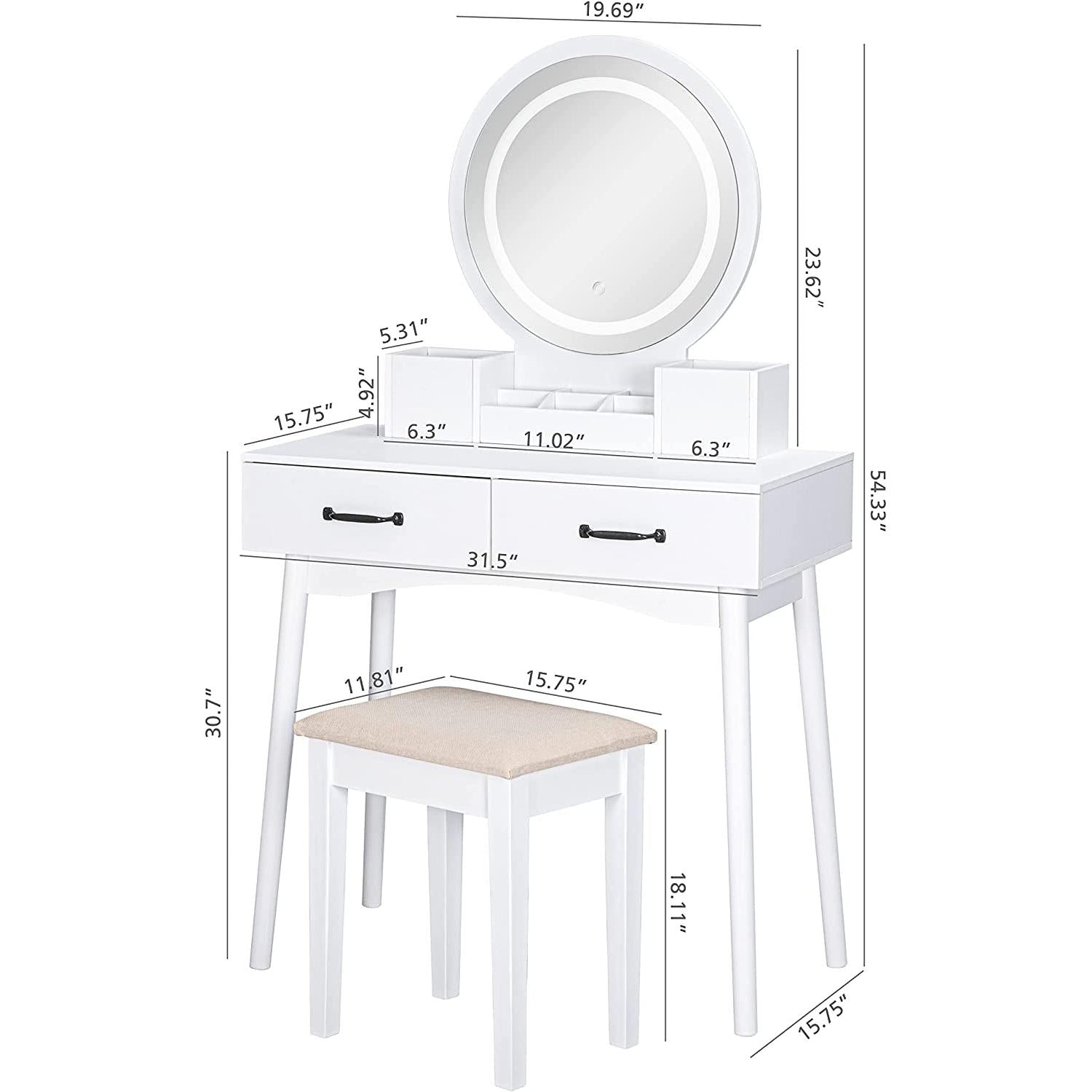 LED Lighted Makeup Vanity Set With Mirror And 3 Color LEDs