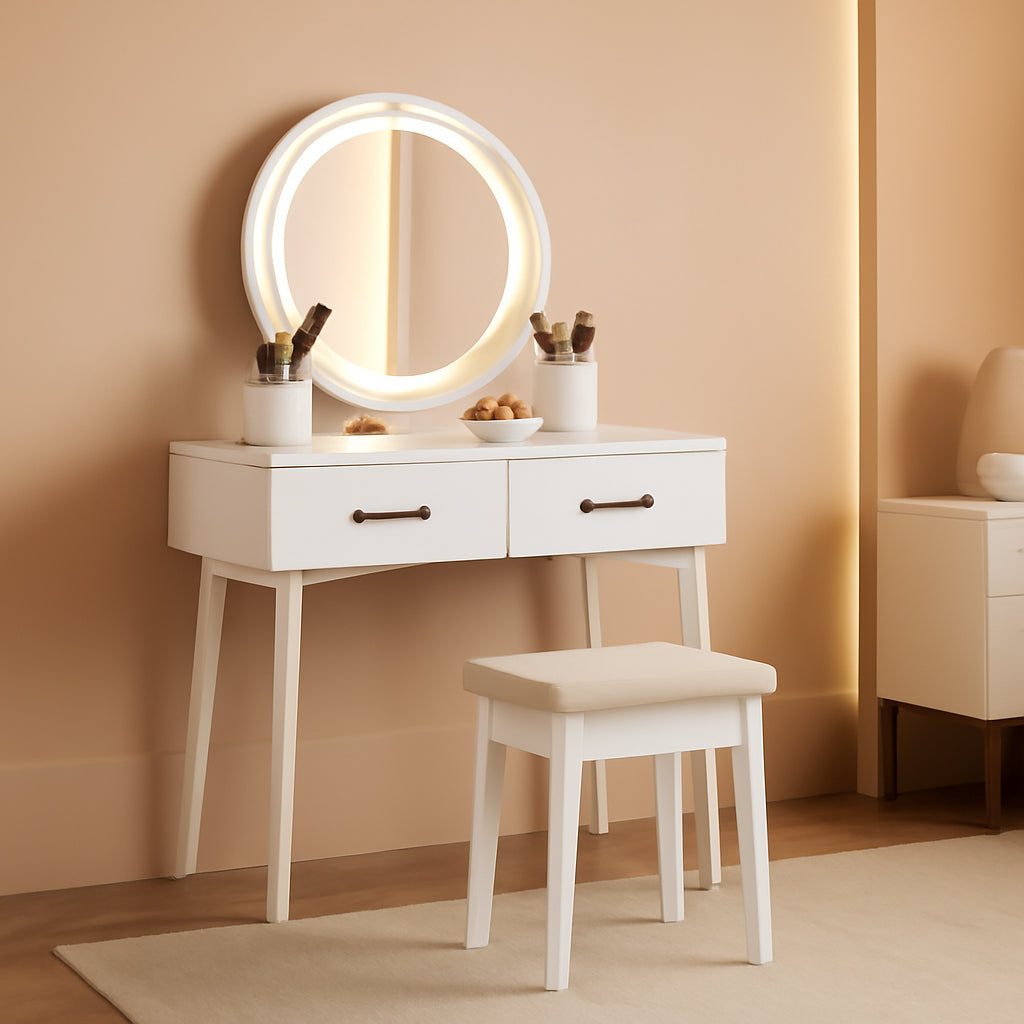 LED Lighted Makeup Vanity Set With Mirror And 3 Color LEDs