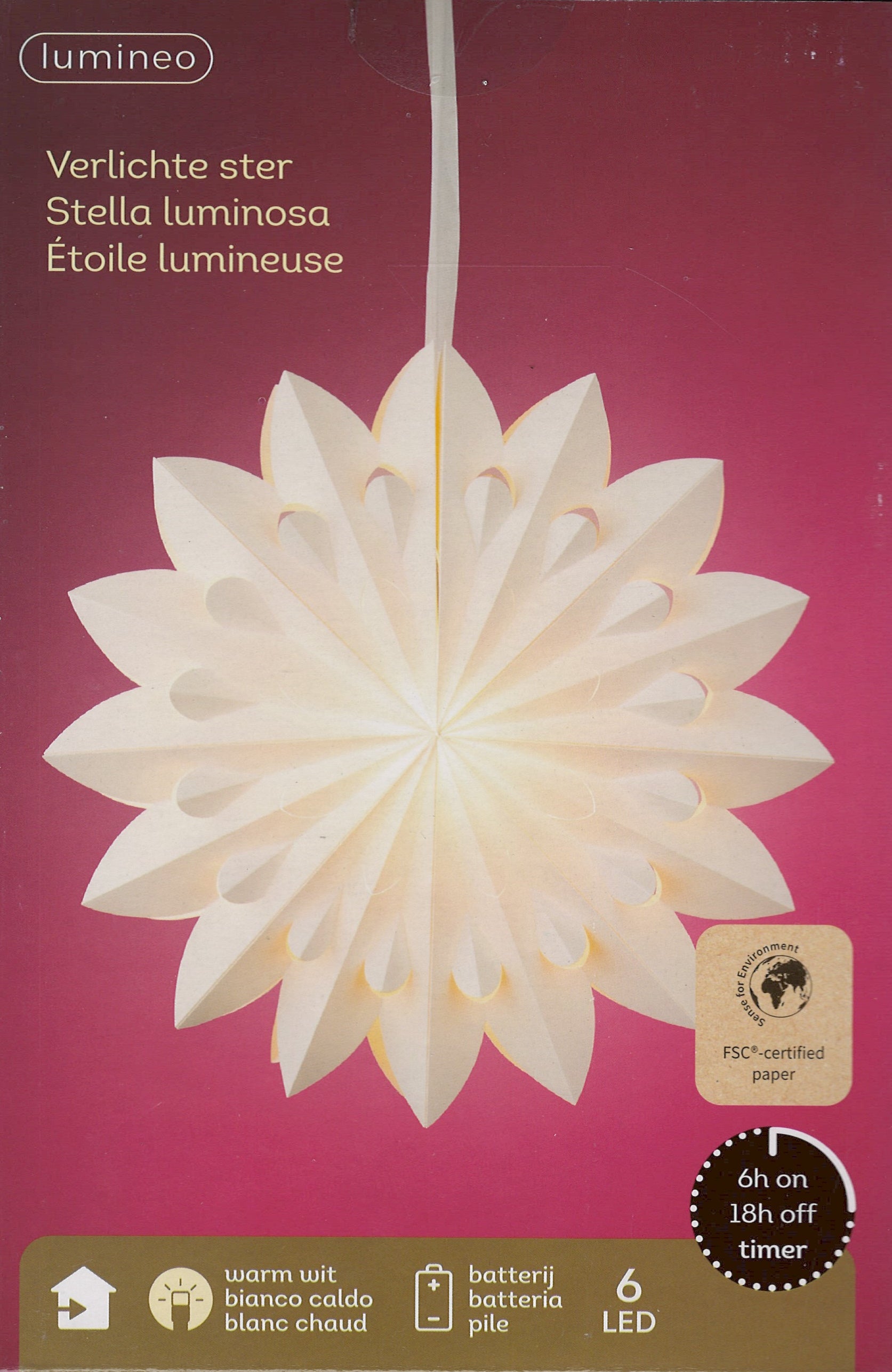 LED Lighted Paper 16 Point Star - 16 Inch - Off White