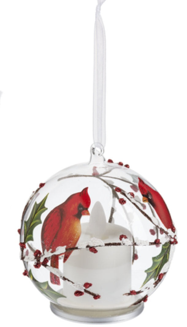 LED Lit Cardinal Ball Ornament - Style 2