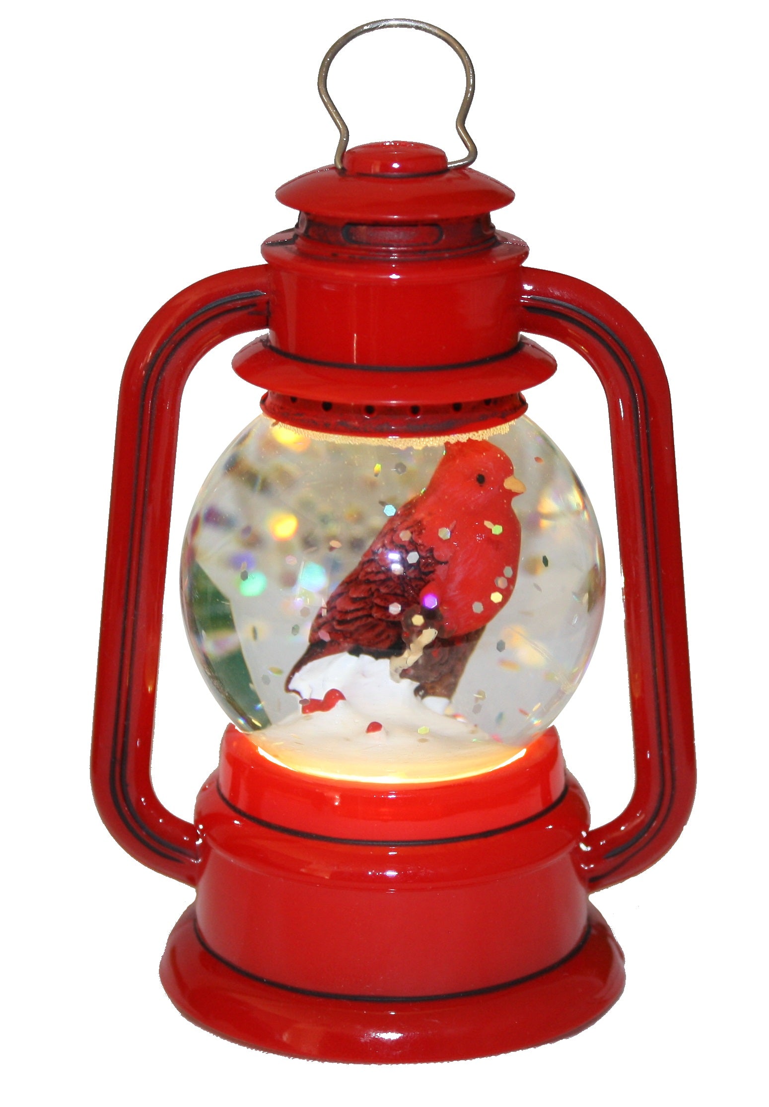 LED Lit Mini Lantern Snowglobe with Cardinal