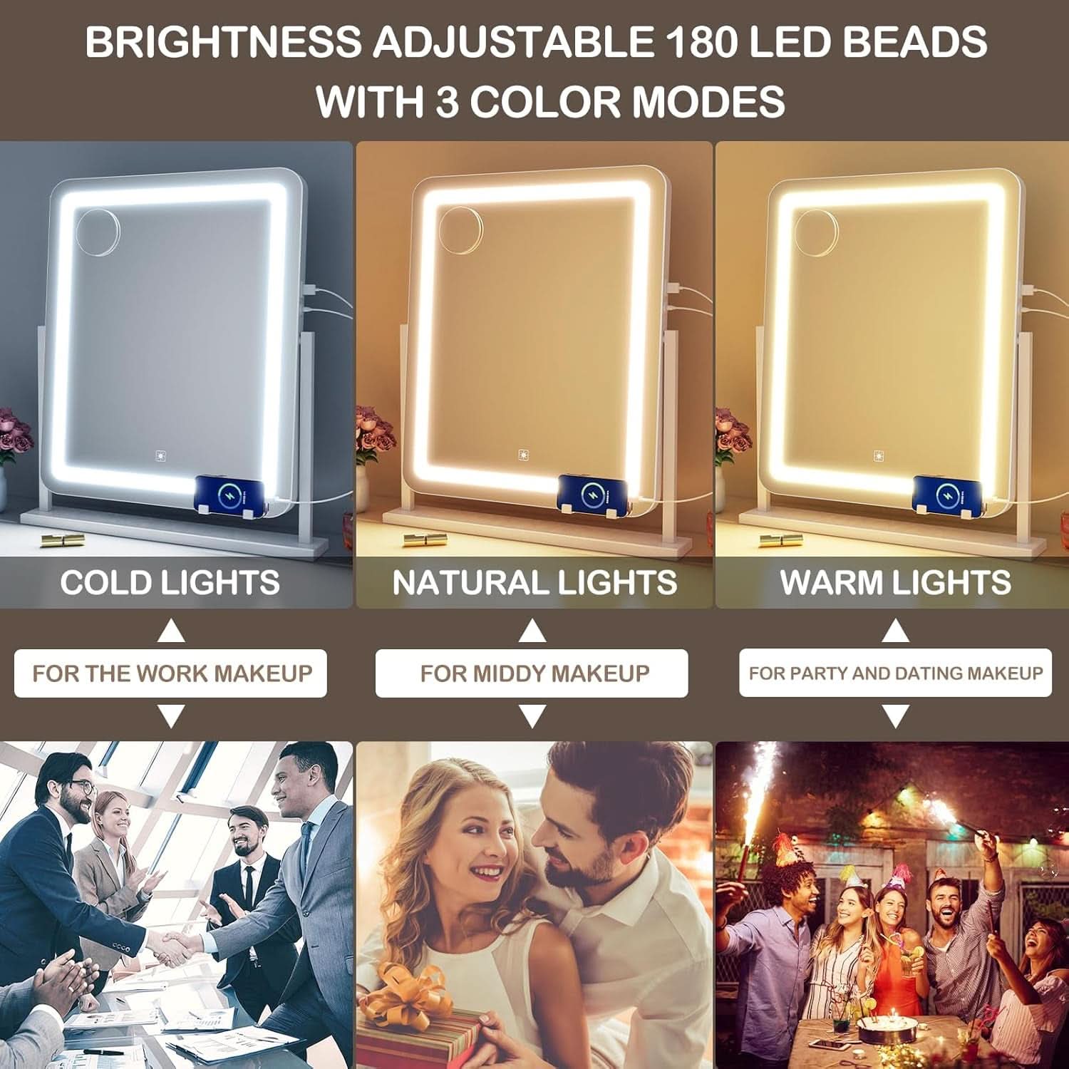 LED Makeup Vanity Mirror With Lights 15.2 Inch White