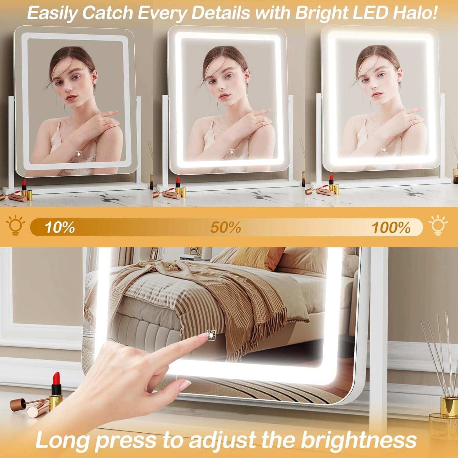 LED Makeup Vanity Mirror With Lights 15.2 Inch White