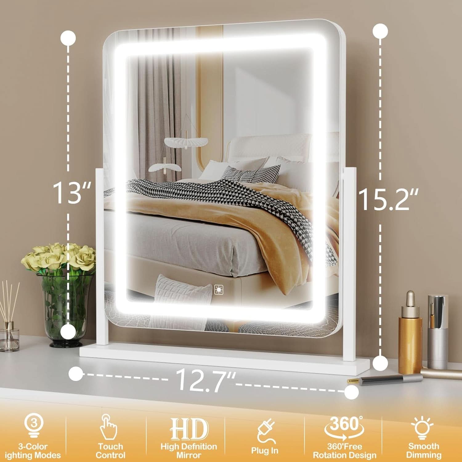 LED Makeup Vanity Mirror With Lights 15.2 Inch White