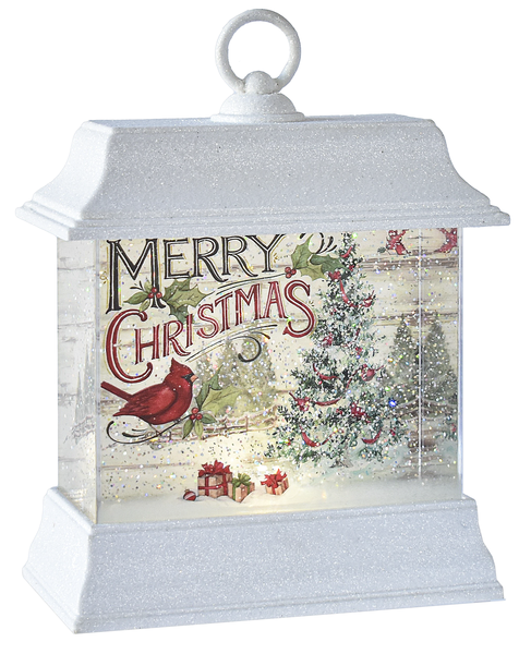 LED Merry Christmas Scene - Spinning Waterglobe Lantern