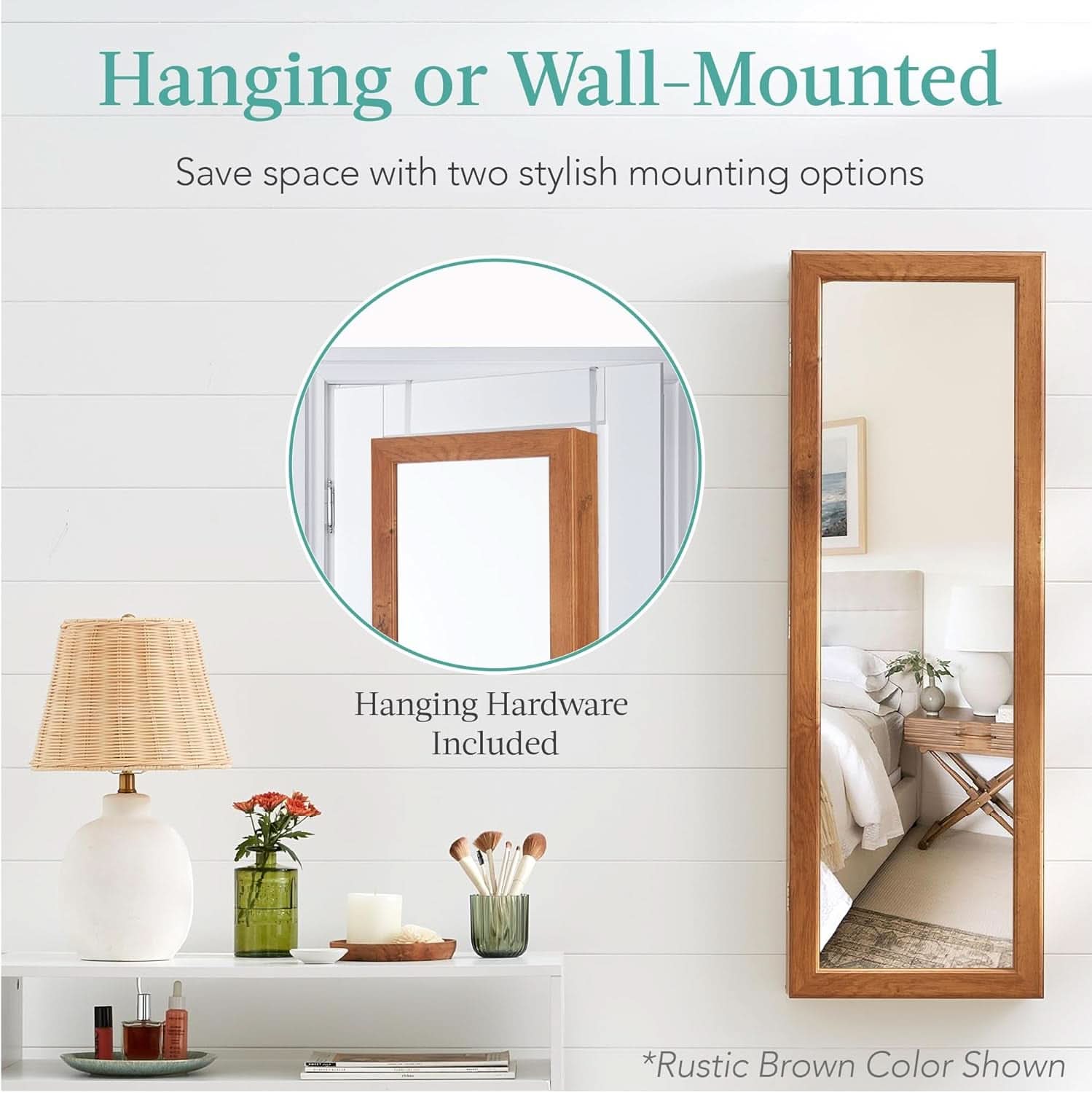 LED Mirror Jewelry Cabinet Lockable Espresso Armoire