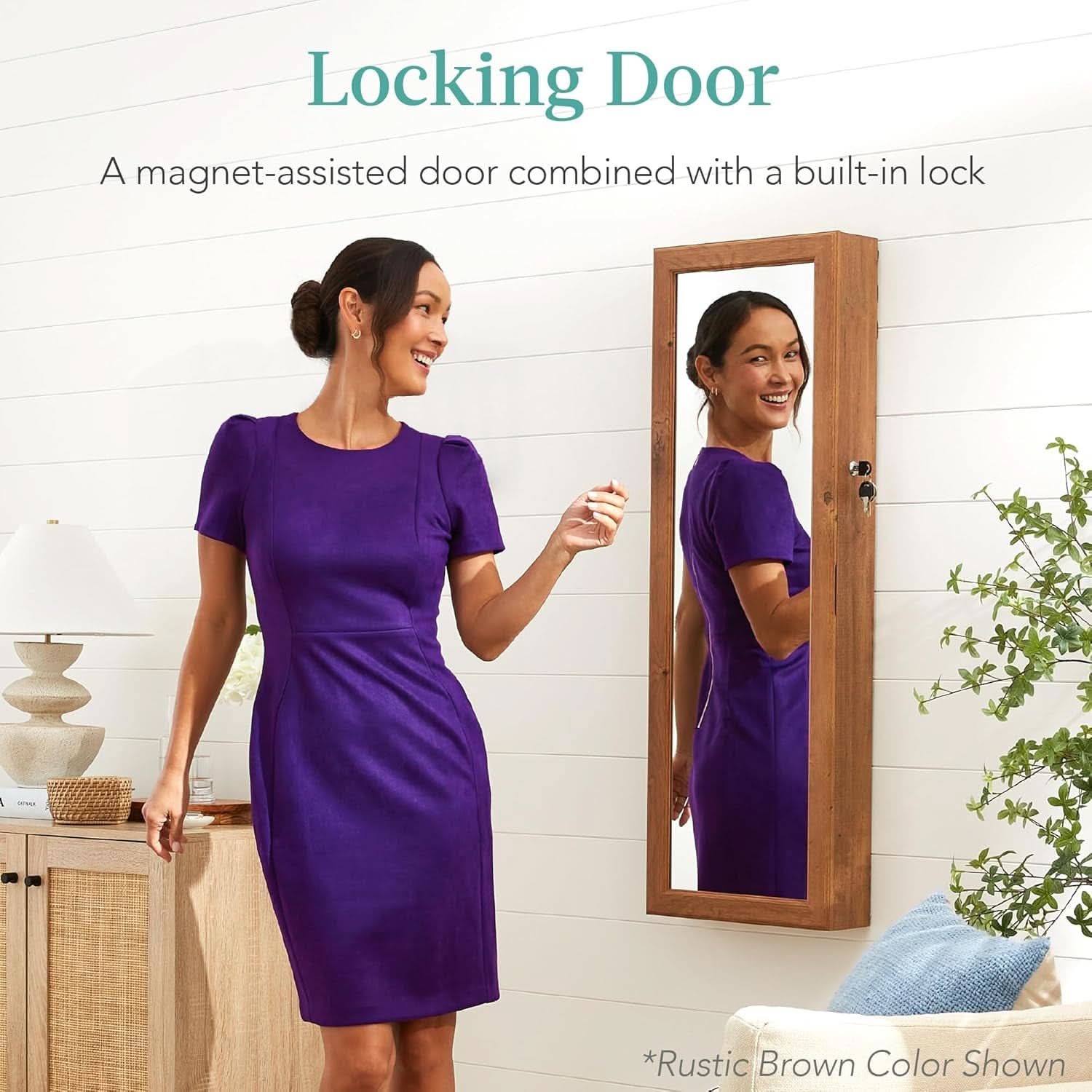 LED Mirror Jewelry Cabinet Lockable Espresso Armoire