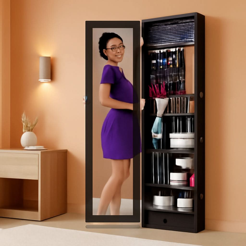 LED Mirror Jewelry Cabinet Lockable Espresso Armoire