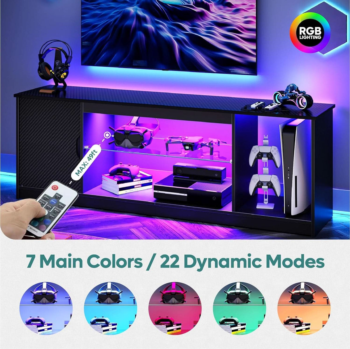 LED TV Stand 55 60 65 Inch With Adjustable Glass Shelves