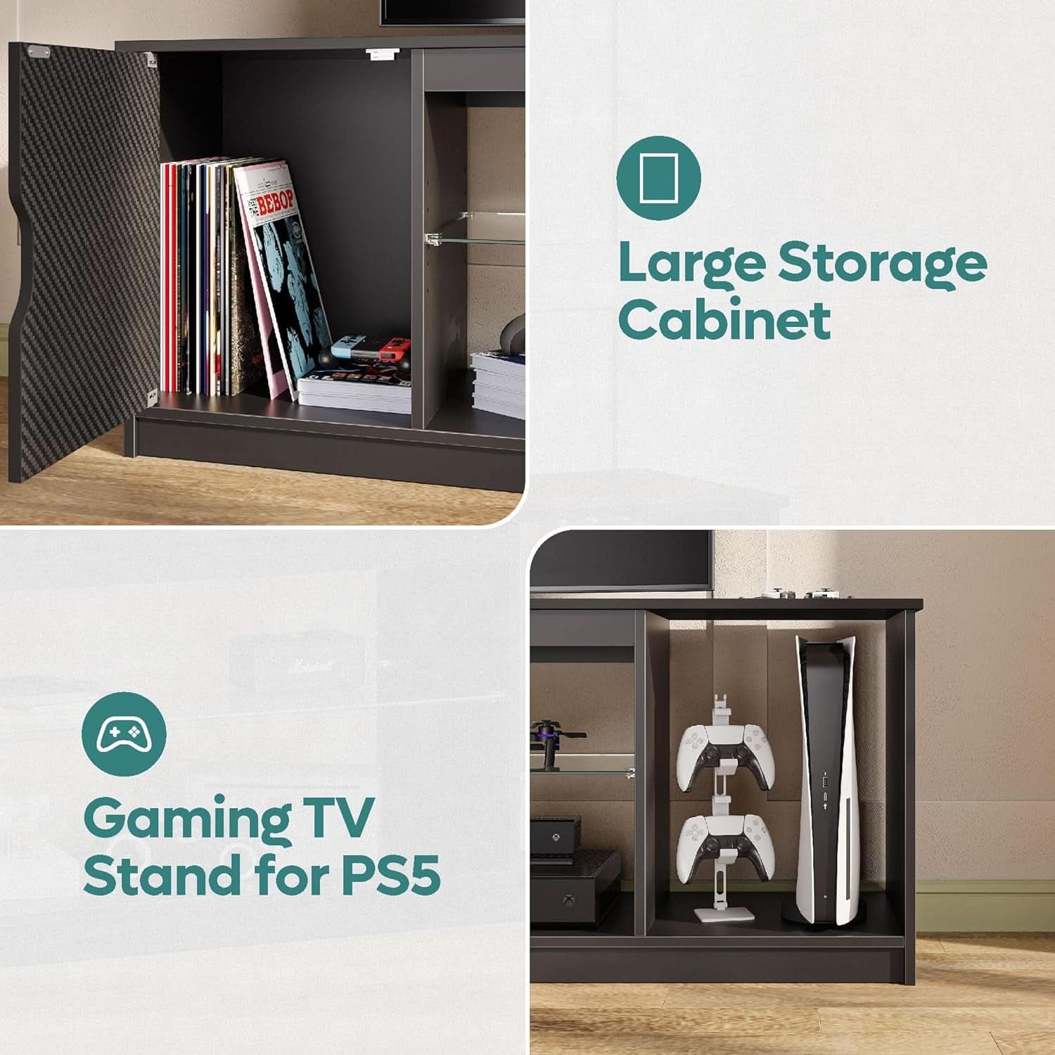 LED TV Stand 55 60 65 Inch With Adjustable Glass Shelves