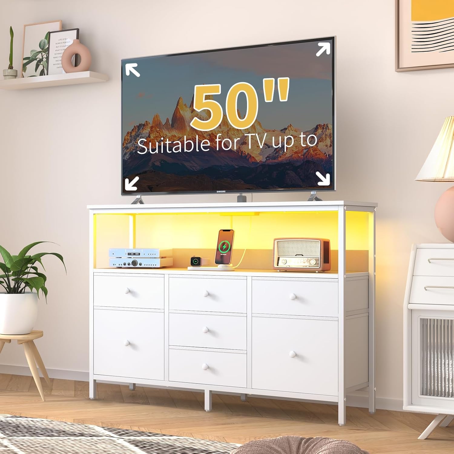 LED TV Stand Dresser With 7 Drawers For 50 Inch TVs