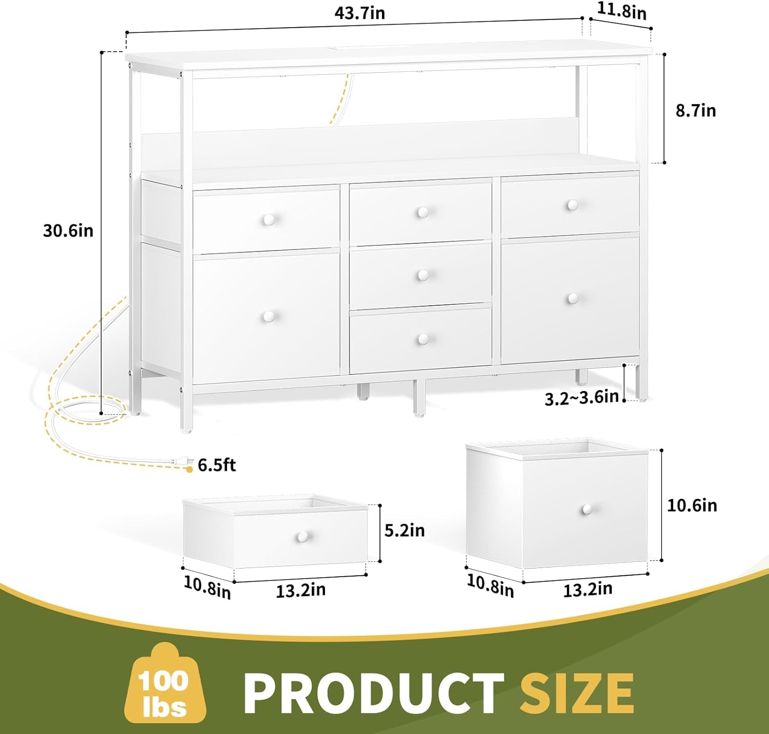 LED TV Stand Dresser With 7 Drawers For 50 Inch TVs