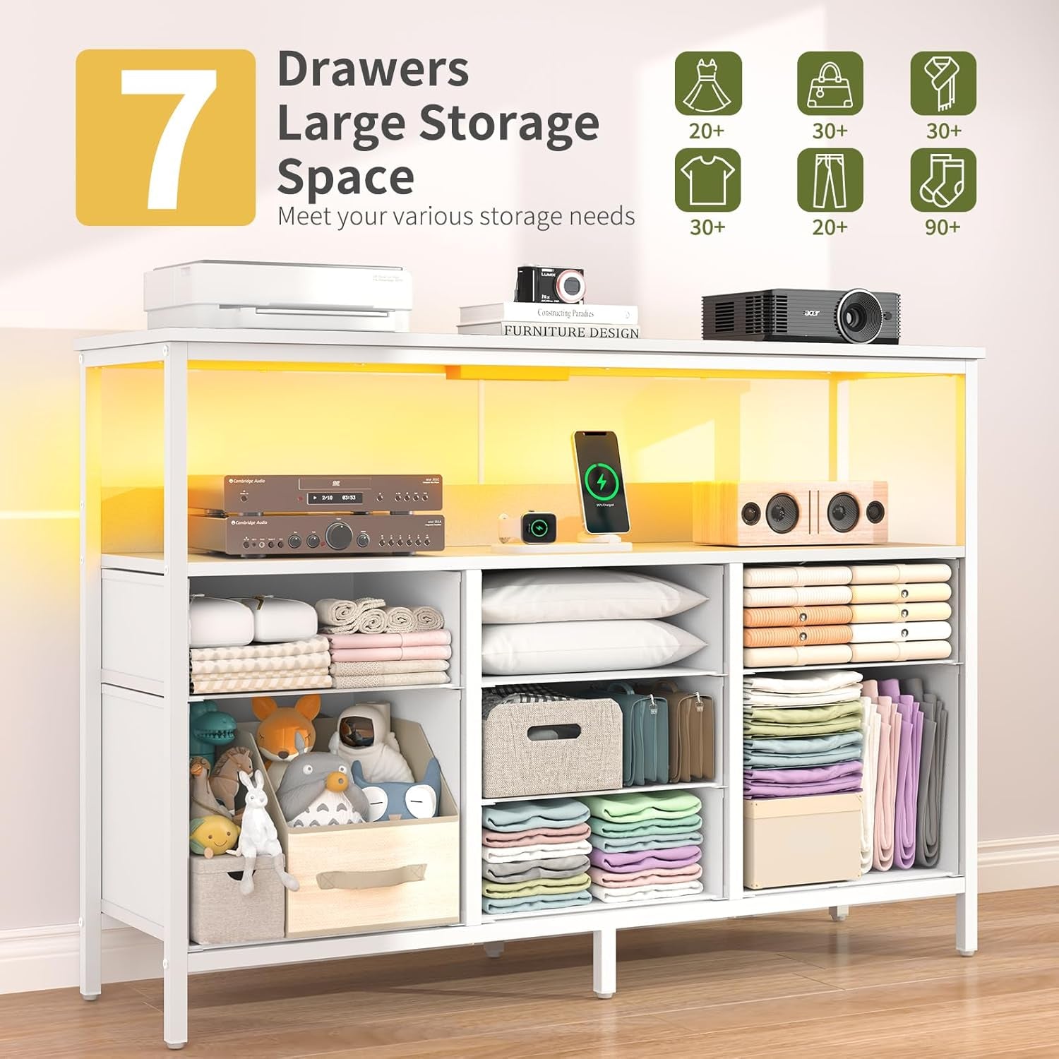 LED TV Stand Dresser With 7 Drawers For 50 Inch TVs