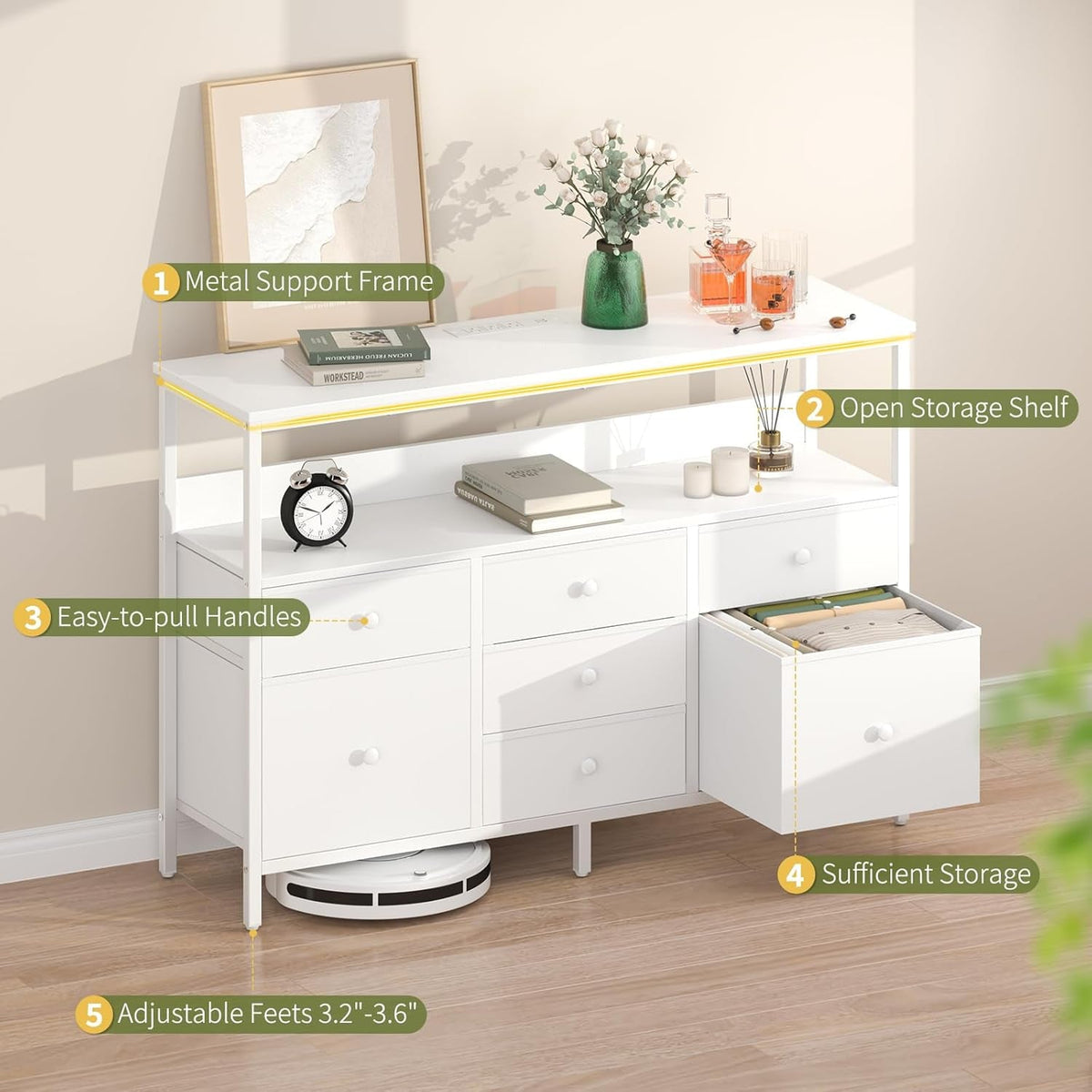 LED TV Stand Dresser With 7 Drawers For 50 Inch TVs