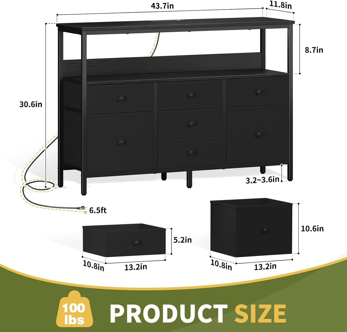 LED TV Stand Dresser With 7 Fabric Drawers For 50 Inch TVs