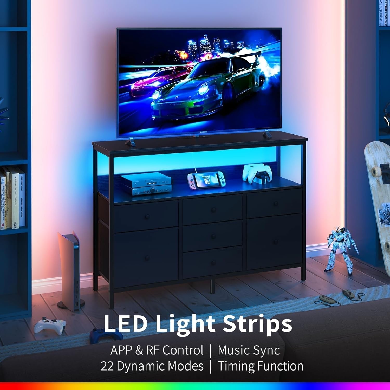 LED TV Stand Dresser With 7 Fabric Drawers For 50 Inch TVs