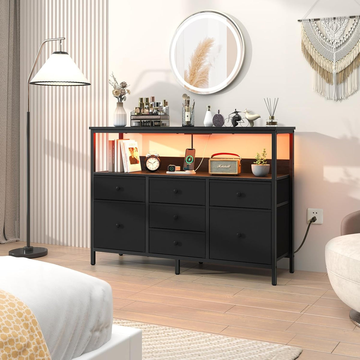 LED TV Stand Dresser With 7 Fabric Drawers For 50 Inch TVs