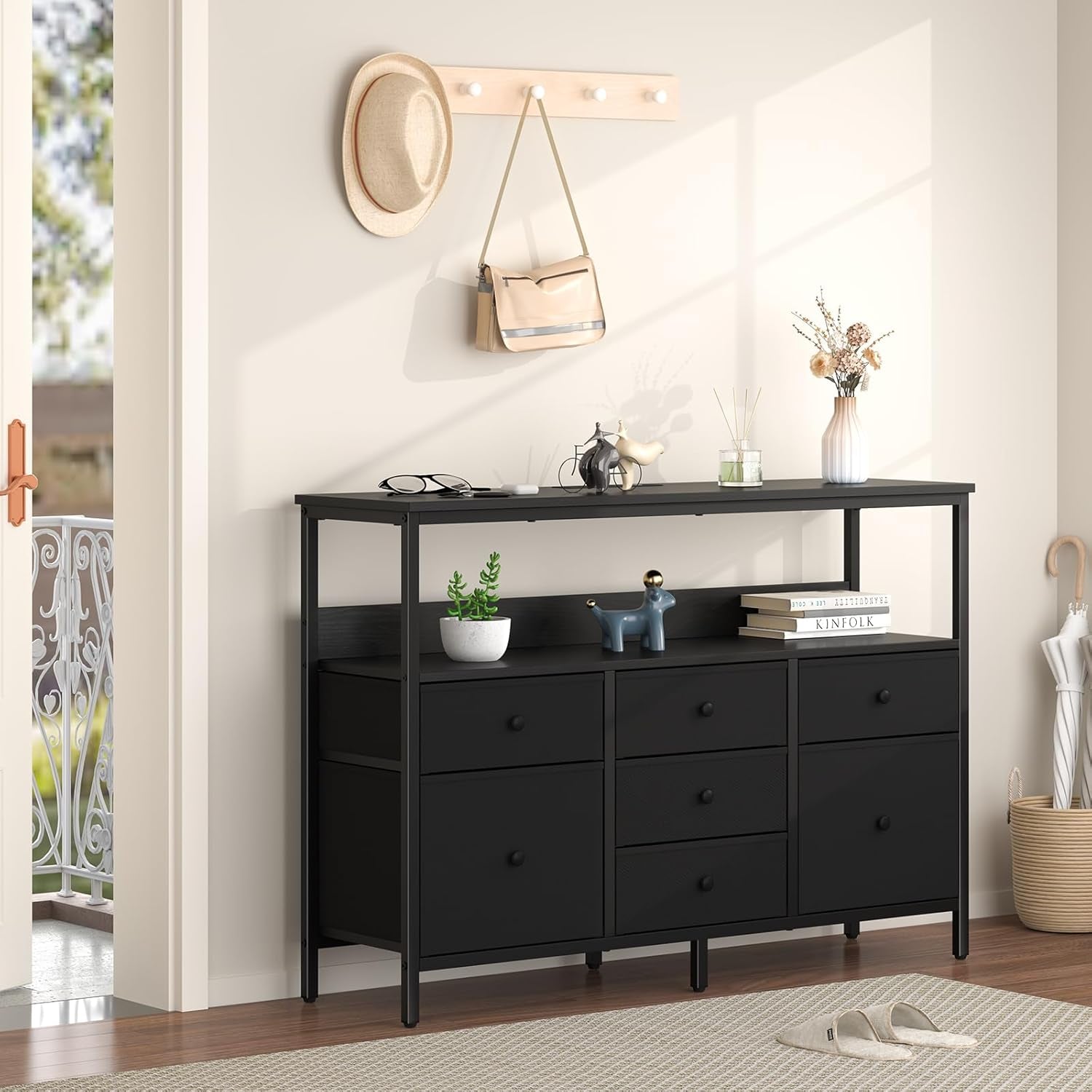 LED TV Stand Dresser With 7 Fabric Drawers For 50 Inch TVs