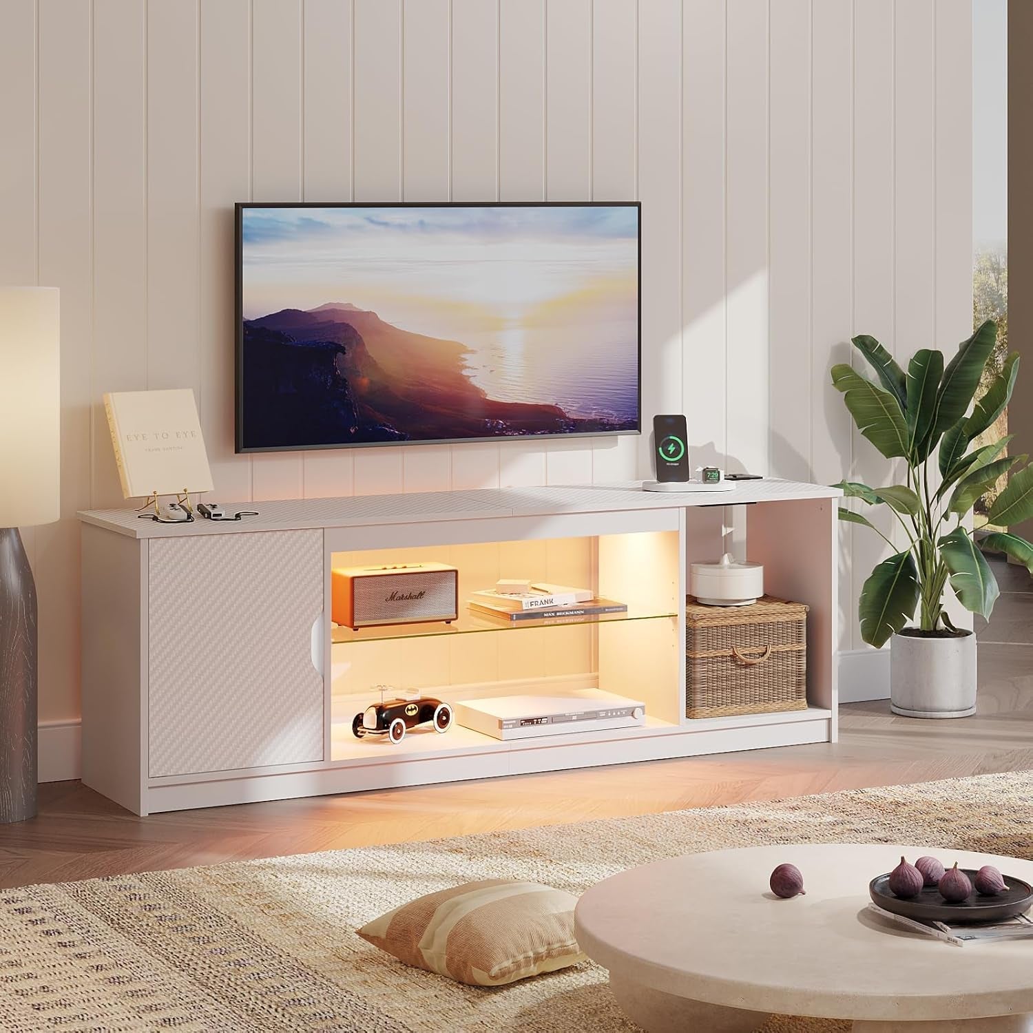 LED TV Stand For 55 To 65 Inch TVs With Power Outlets