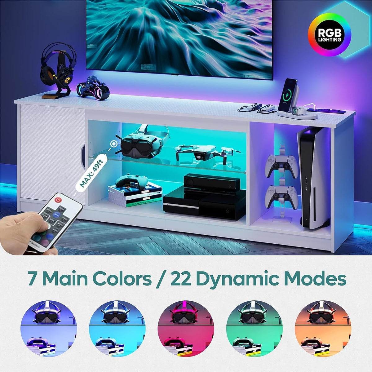 LED TV Stand For 55 To 65 Inch TVs With Power Outlets