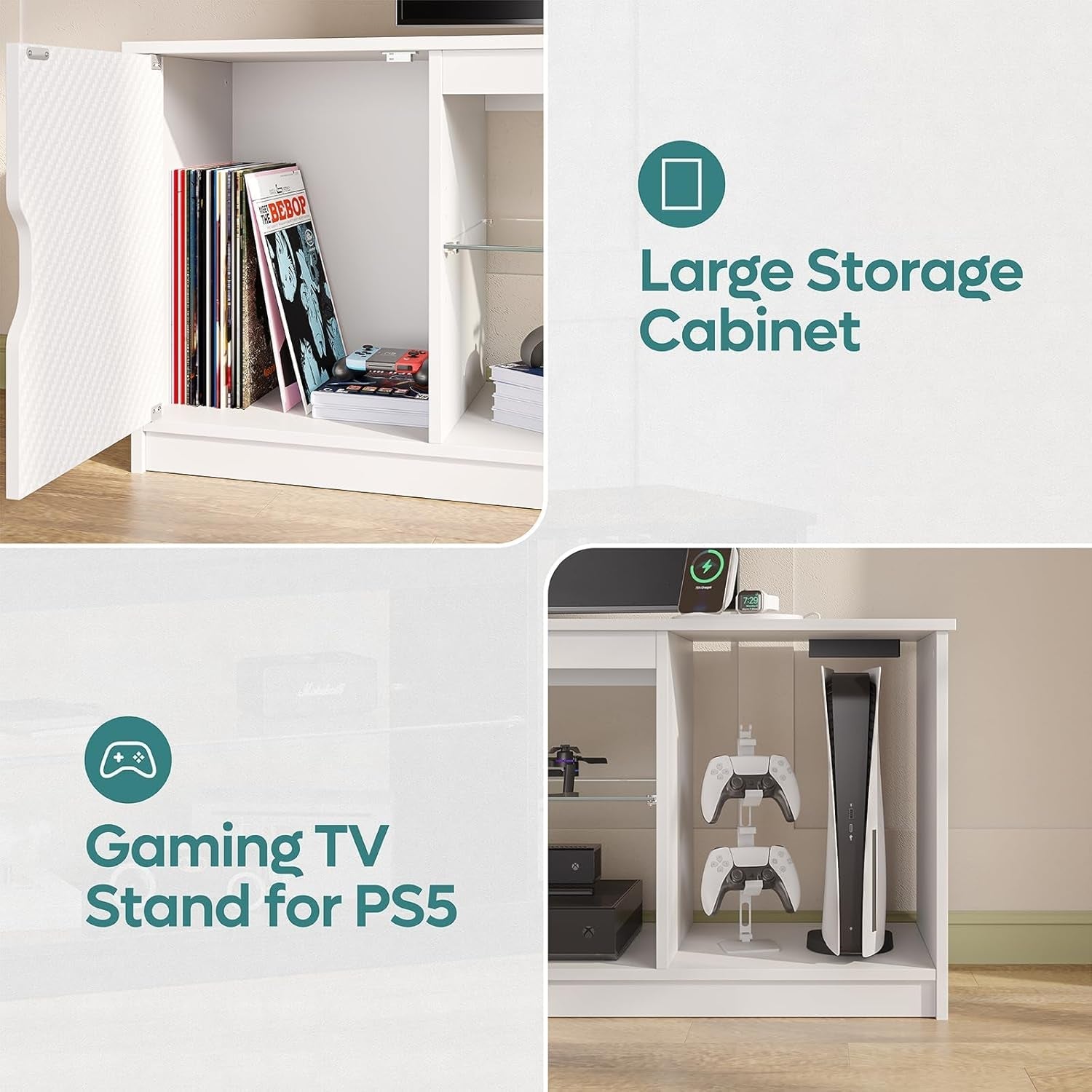 LED TV Stand For 55 To 65 Inch TVs With Power Outlets