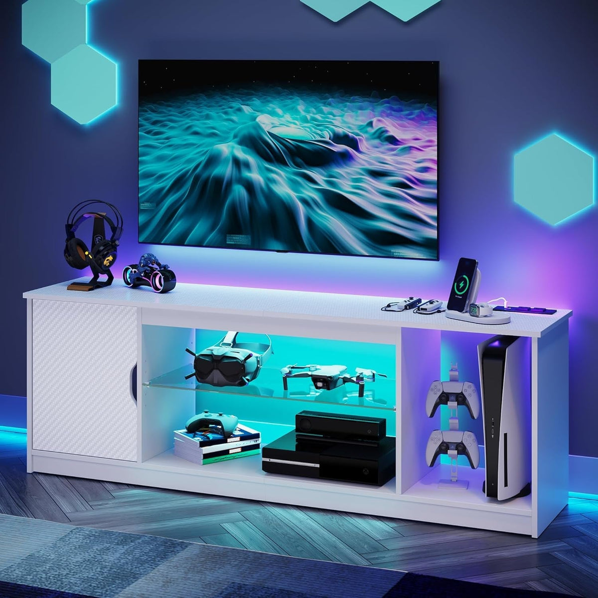 LED TV Stand For 55 To 65 Inch TVs With Power Outlets