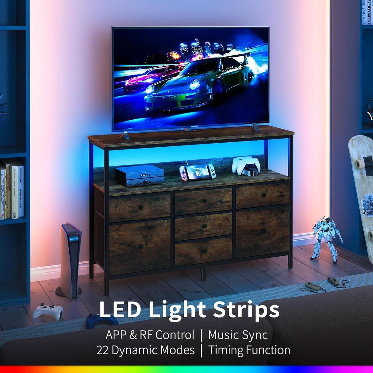 LED TV Stand With 7 Fabric Drawers And Charging Station