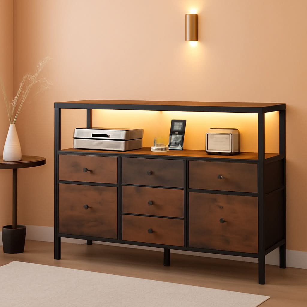 LED TV Stand With 7 Fabric Drawers And Charging Station