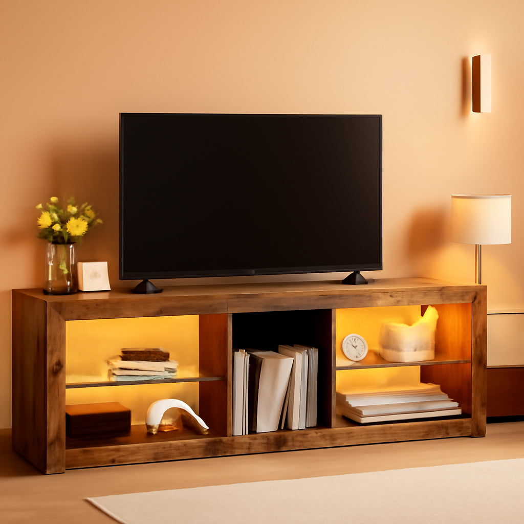 LED TV Stand With RGB Lighting And Power Outlets For 60 Inch TVs Rustic Brown