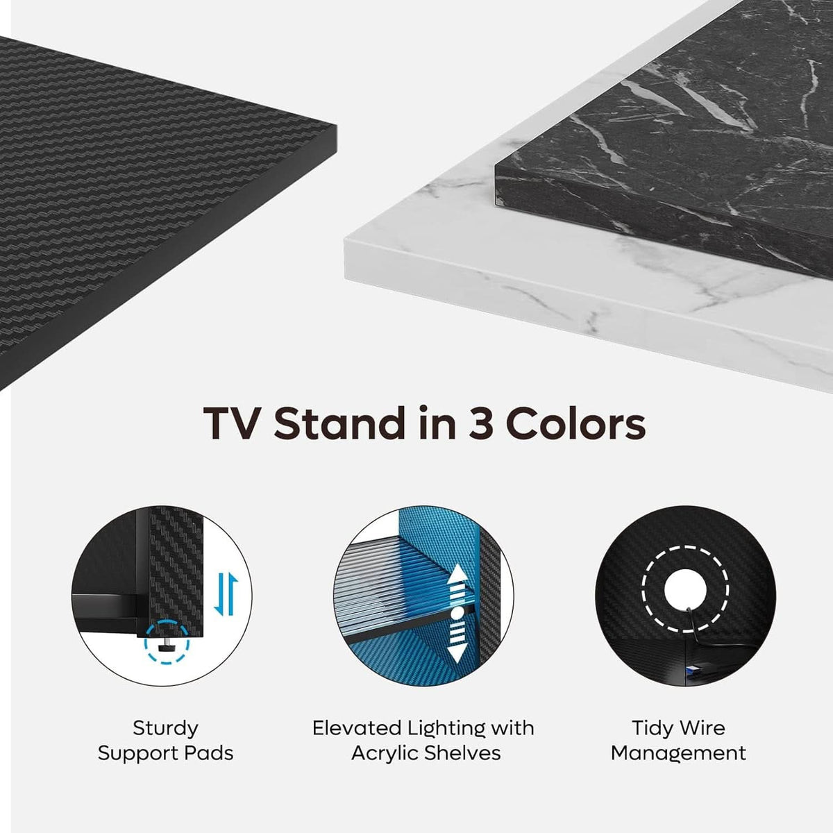 LED Tall TV Stand For 55-65 TV With Adjustable Shelves