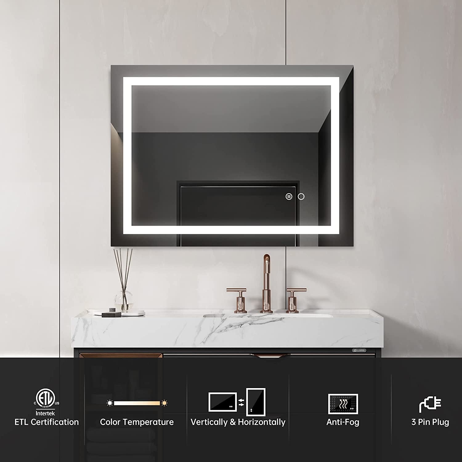 LED Wall Mounted Bathroom Mirror With Anti Fog Energy Saving