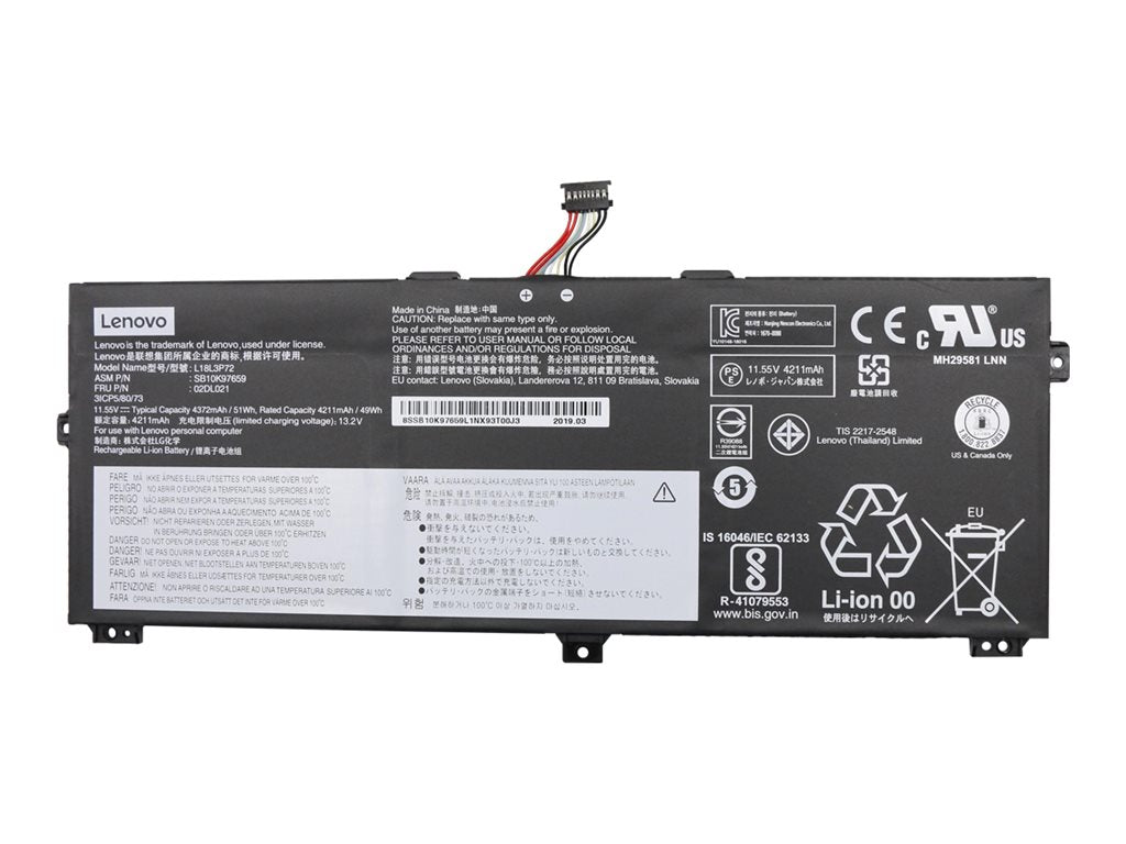 LG Chem L18L3P72 - Notebook battery - lithium ion - 3-cell - 4372 mAh - 51 Wh - FRU - for ThinkPad X390 Yoga 20NN, 20NQ