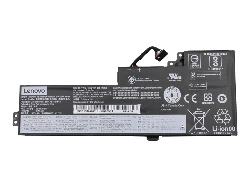 LG Chem - Notebook battery - lithium ion - 3-cell - 2100 mAh - 24 Wh - FRU - for ThinkPad A475; A485; T25; T470; T480