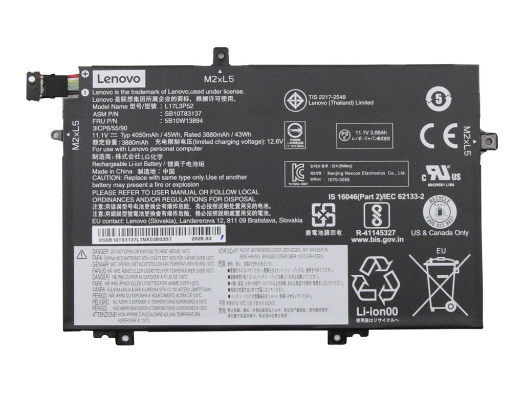 LG Chem - Notebook battery - lithium ion - 3-cell - 4050 mAh - 45 Wh - FRU - for ThinkPad L14 Gen 1; L14 Gen 2; L15 Gen
