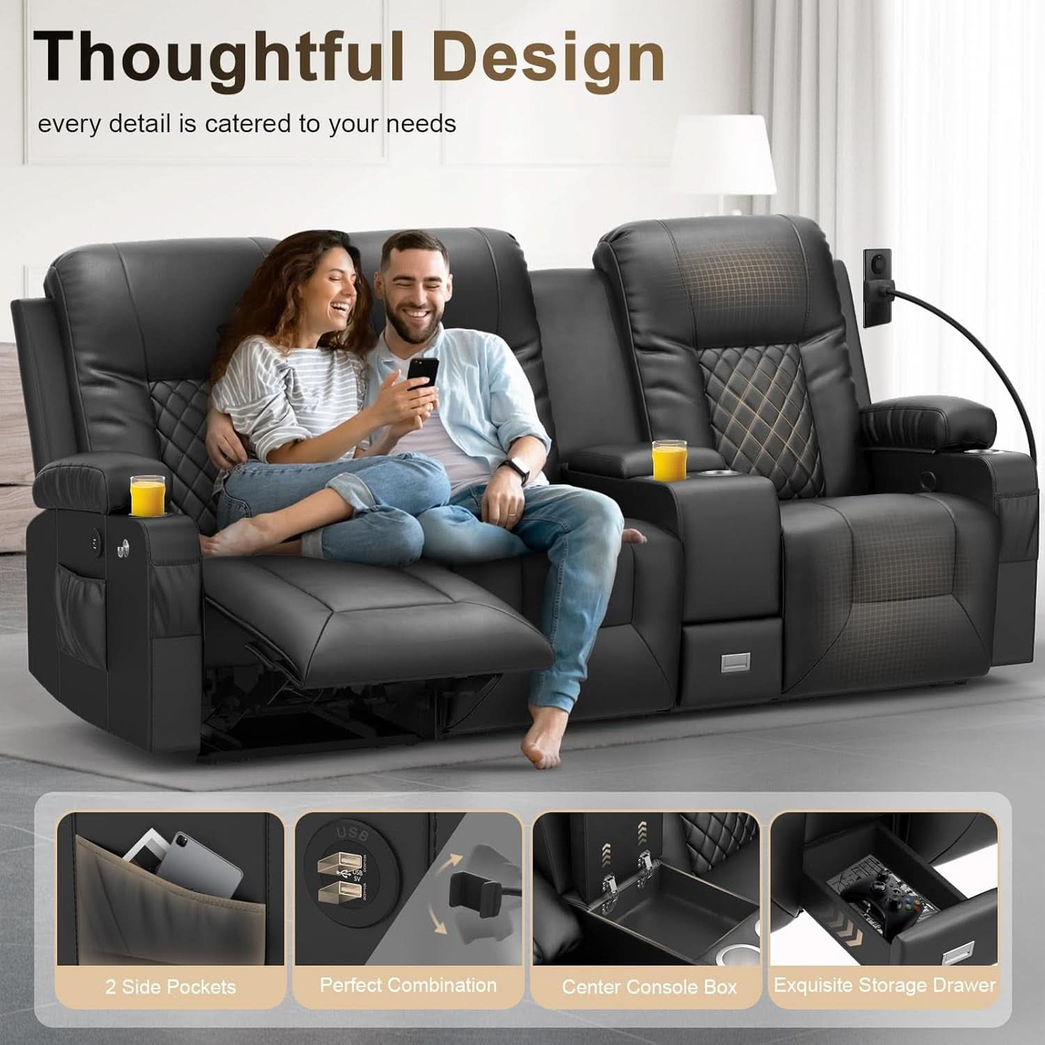 Large 3 Seat Recliner Sofa with USB Ports