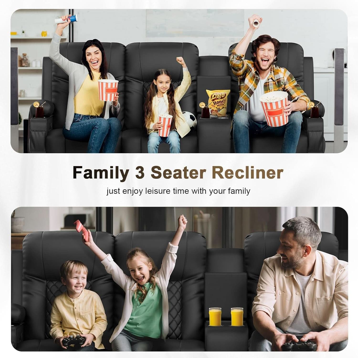 Large 3 Seat Recliner Sofa with USB Ports