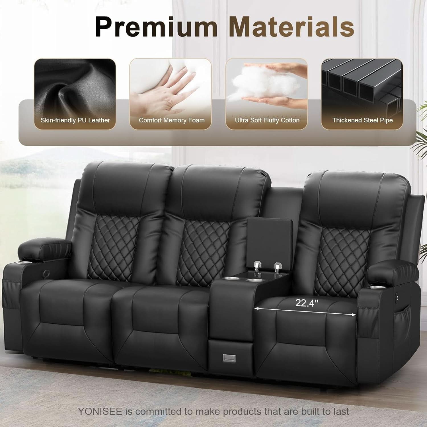 Large 3 Seat Recliner Sofa with USB Ports