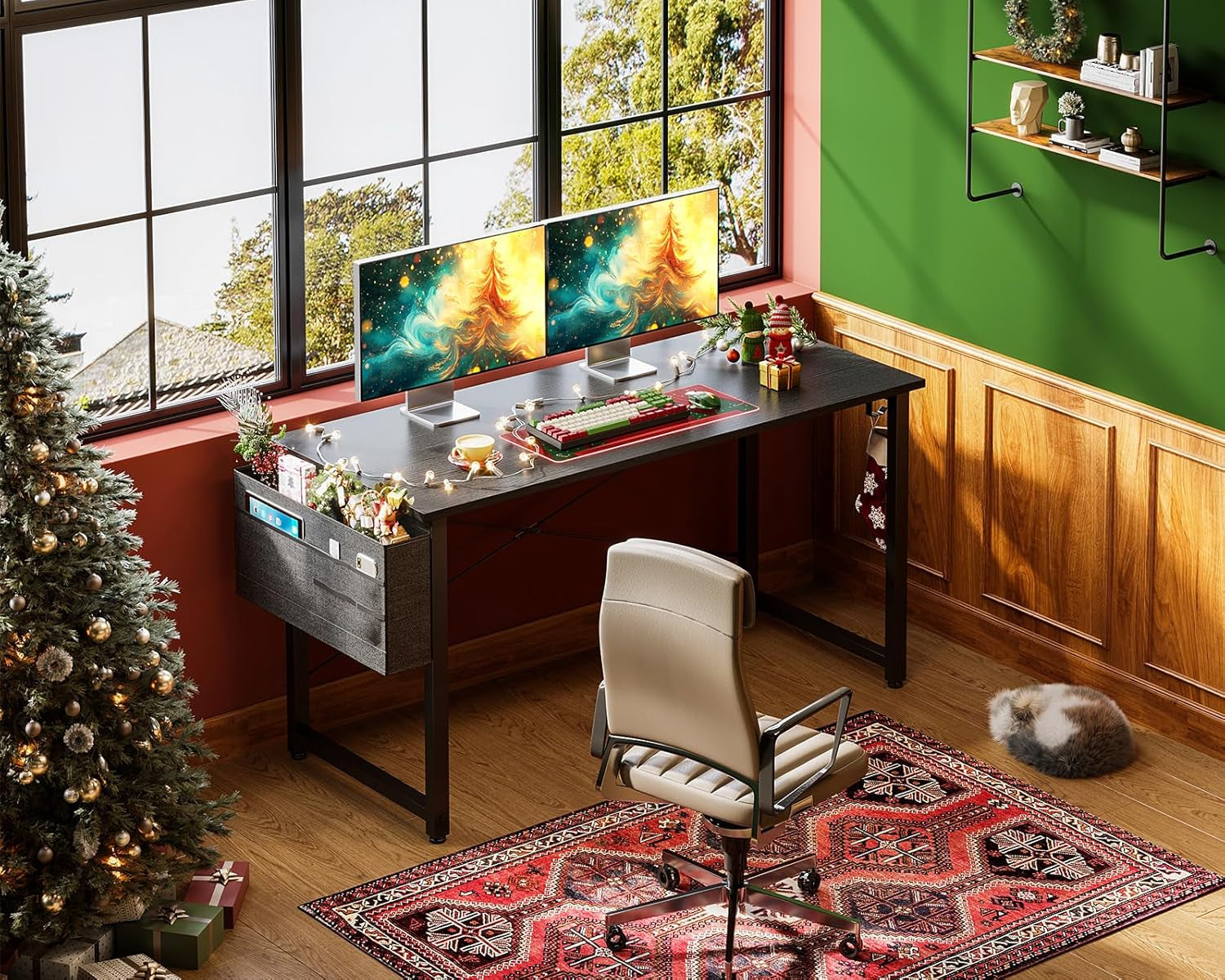Large 48 Inch Black Office Desk With Storage and Hook