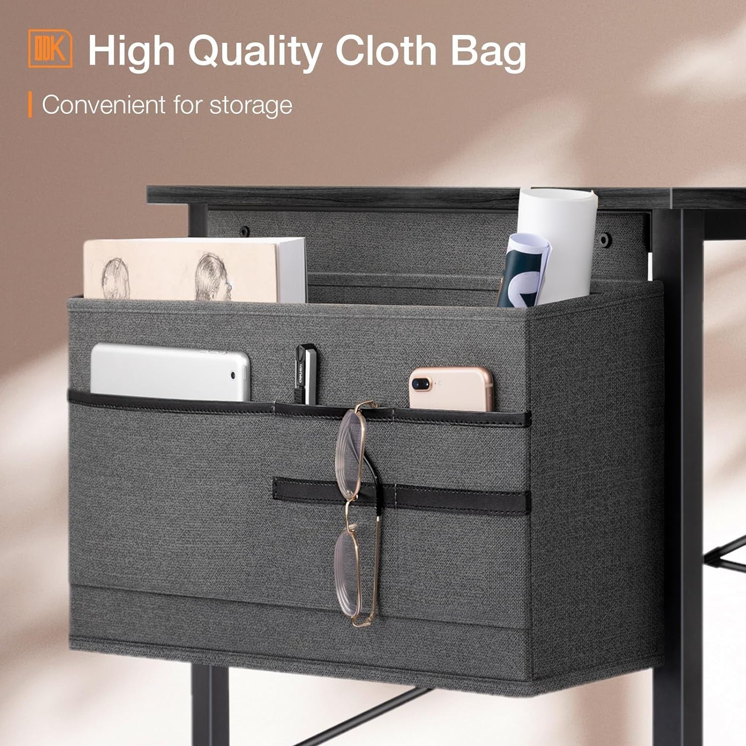 Large 48 Inch Black Office Desk With Storage and Hook
