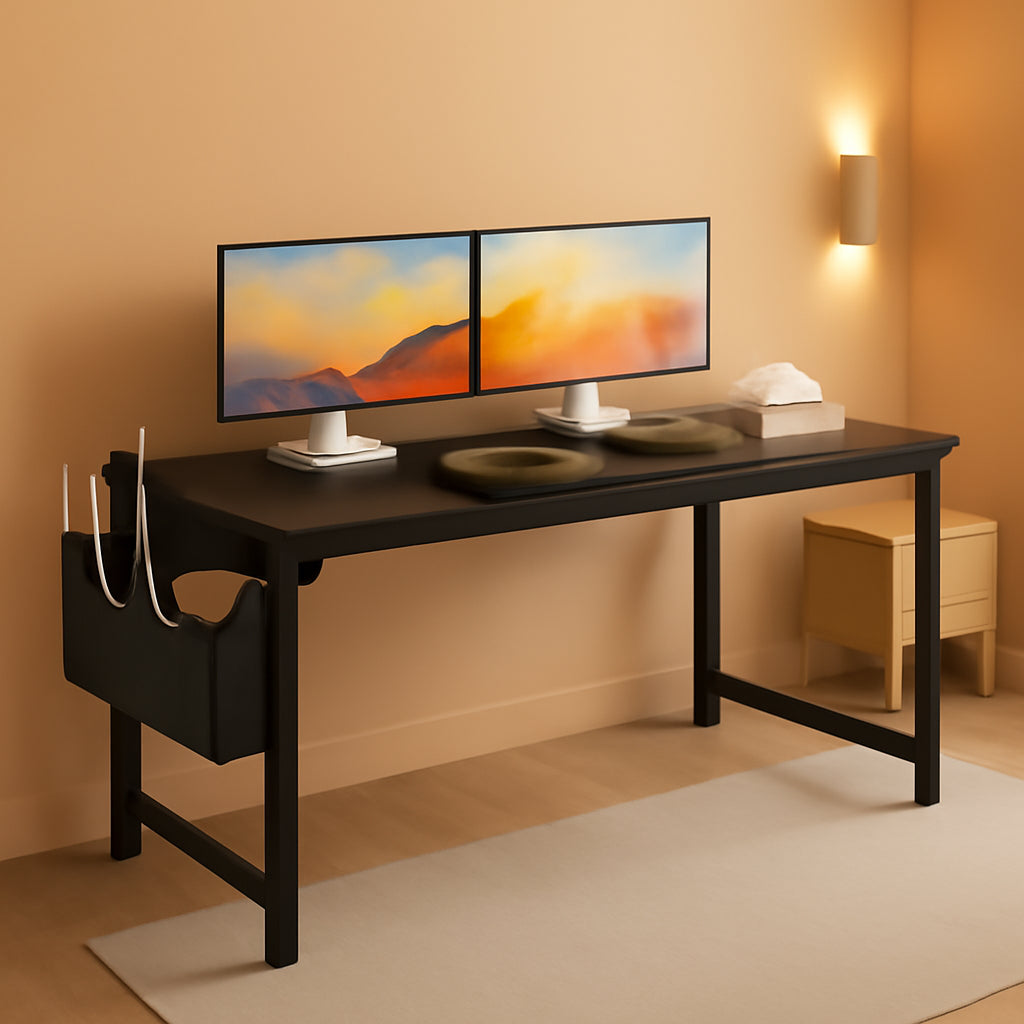 Large 48 Inch Black Office Desk With Storage and Hook