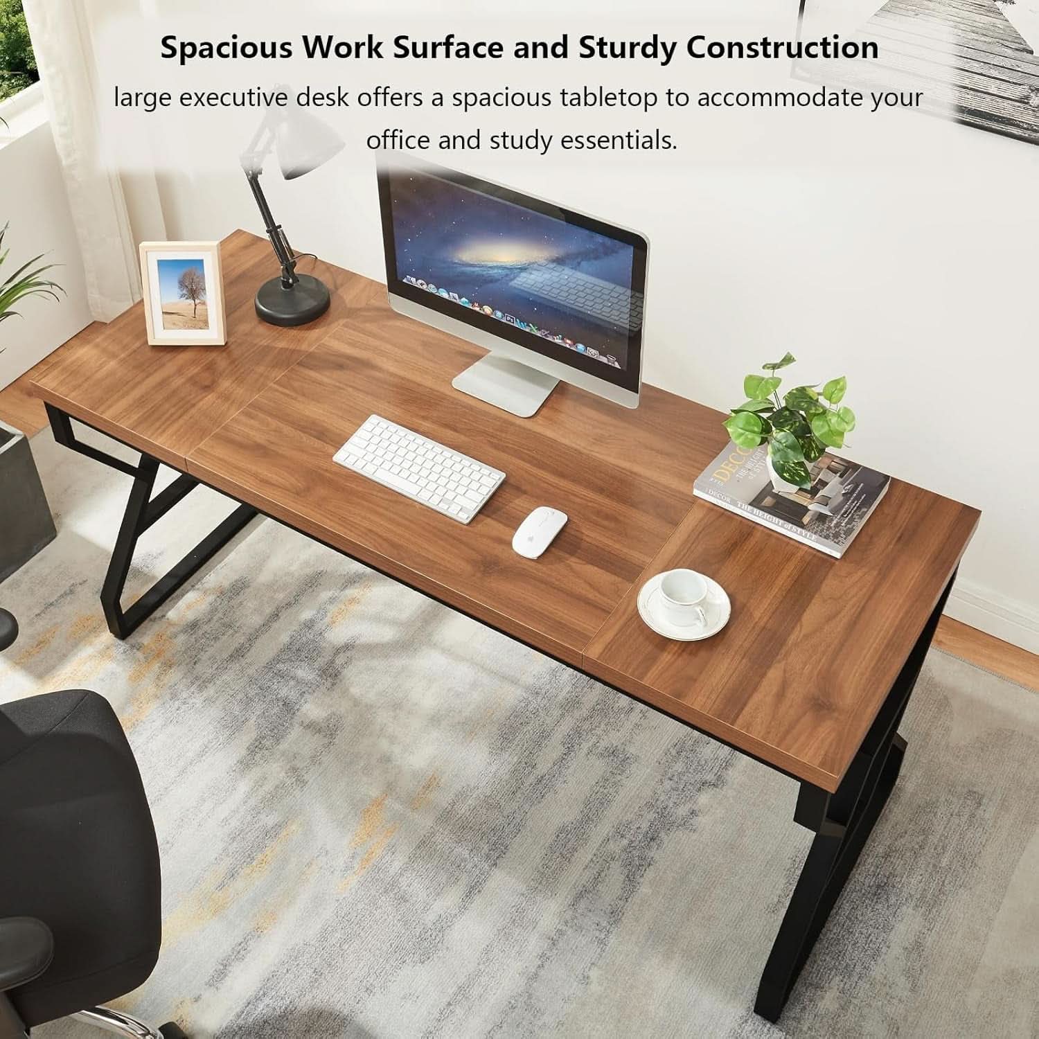 Large 63 Inch Rustic Executive Desk for Home Office