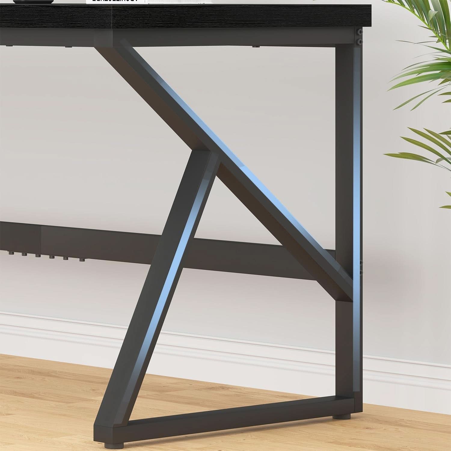 Large Black Desk for Two Monitors and Workstations