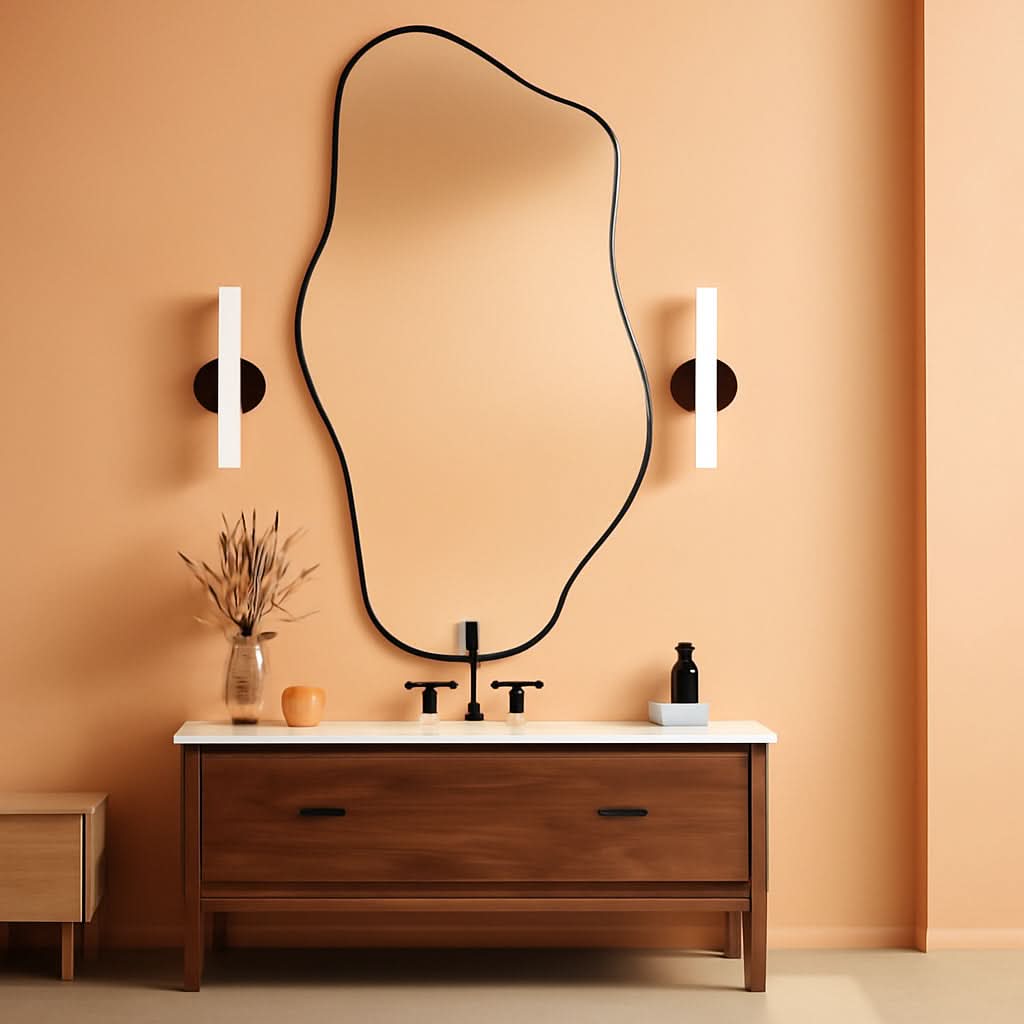 Large Black Irregular Mirror With Asymmetrical Frame
