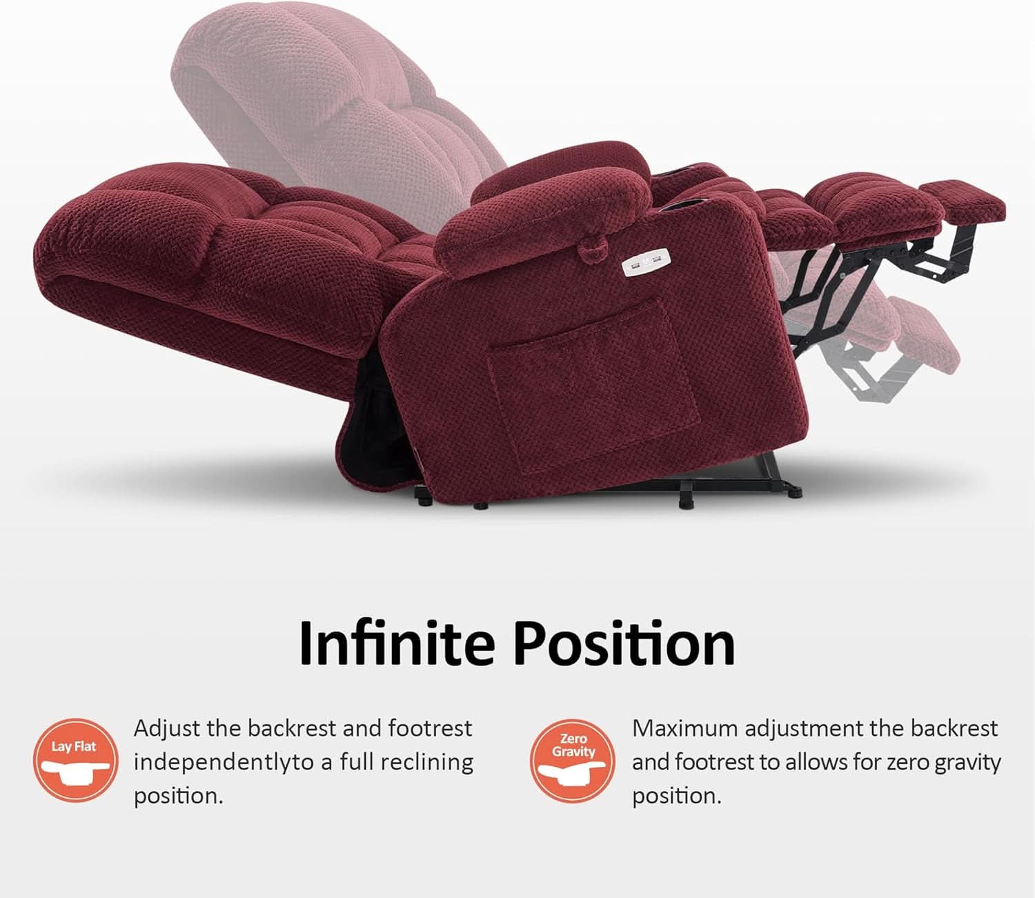 Large Burgundy Dual Motor Lift Recliner Chair With Massage And Heat