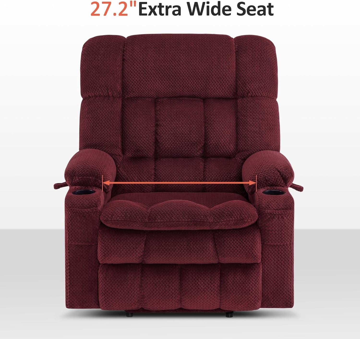 Large Burgundy Dual Motor Lift Recliner Chair With Massage And Heat