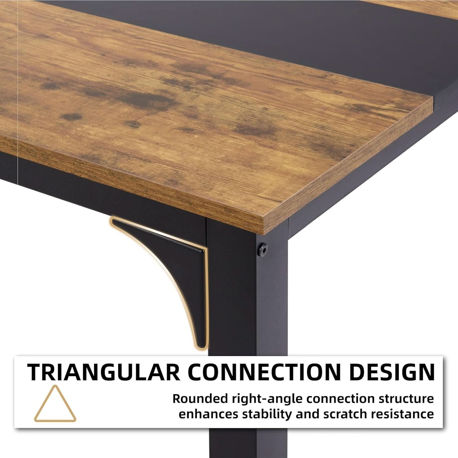 Large Computer Desk 59.8 Inches Wooden Surface Rustic Black