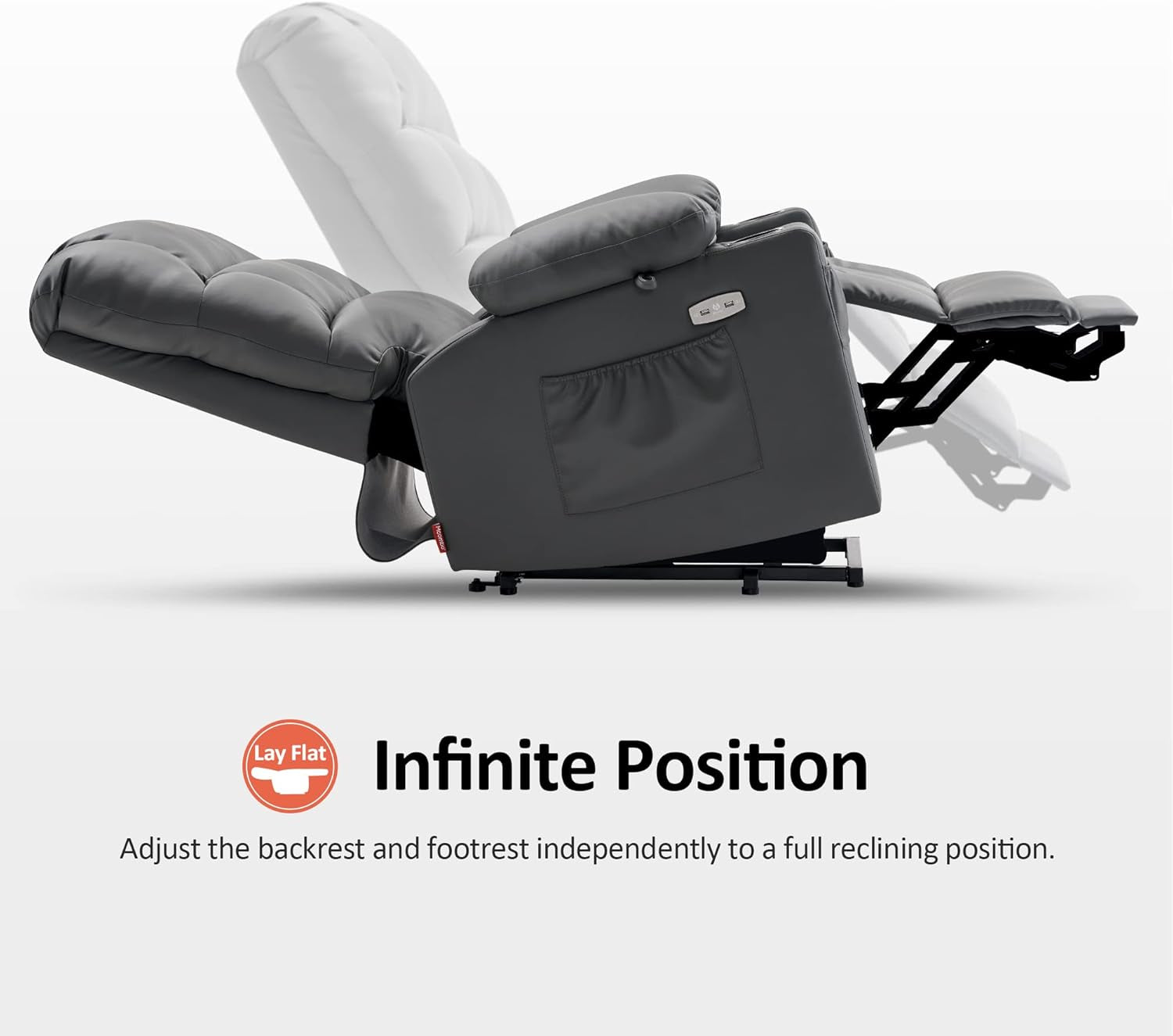 Large Dark Grey Power Lift Recliner With Massage And Dual Motor