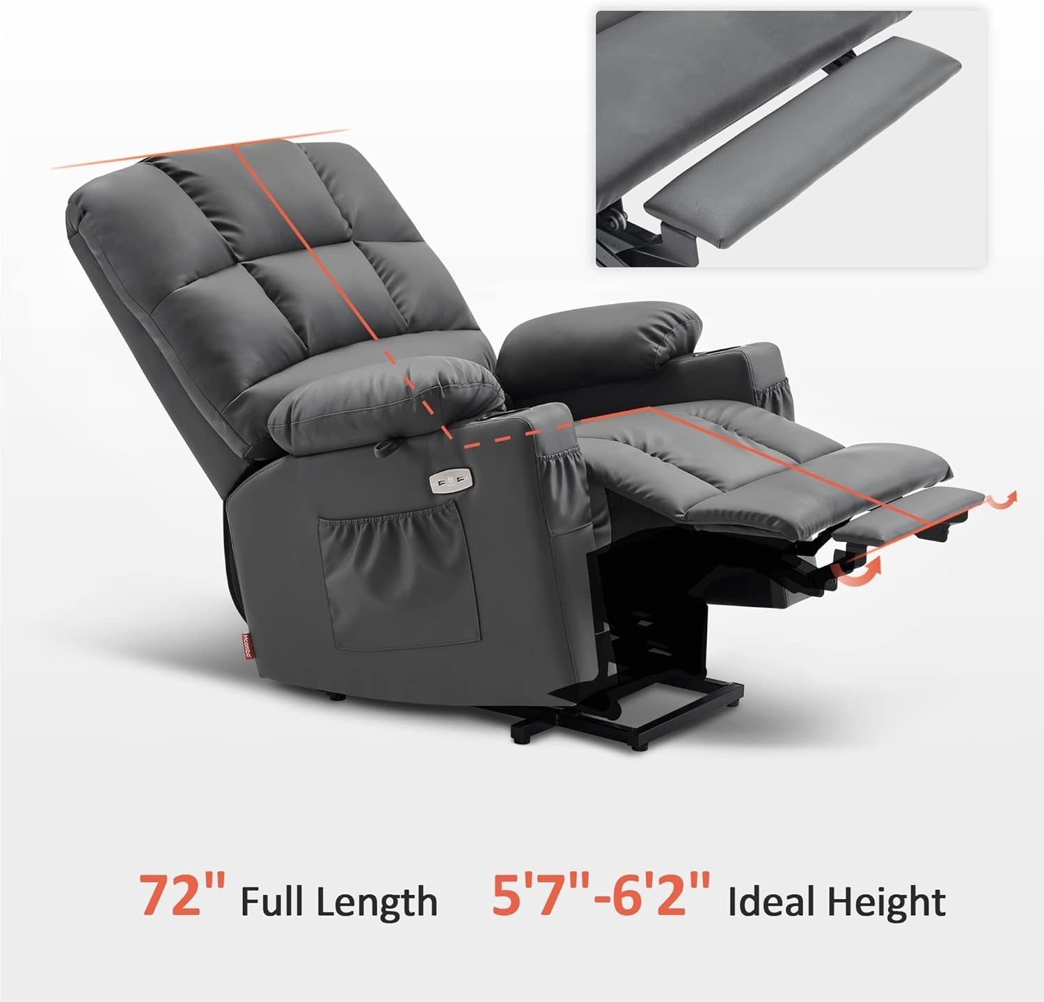 Large Dark Grey Power Lift Recliner With Massage And Dual Motor