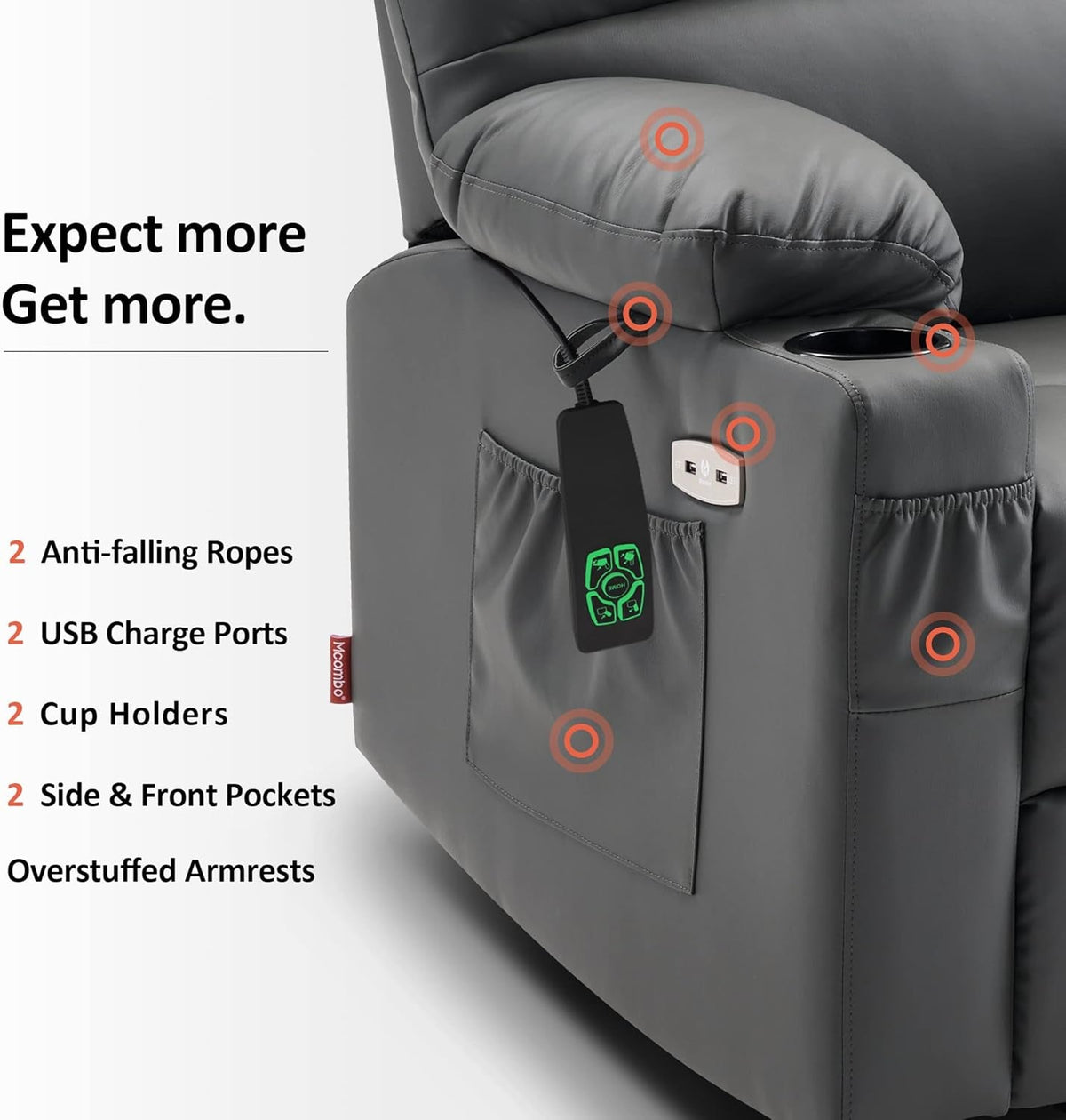 Large Dark Grey Power Lift Recliner With Massage And Dual Motor